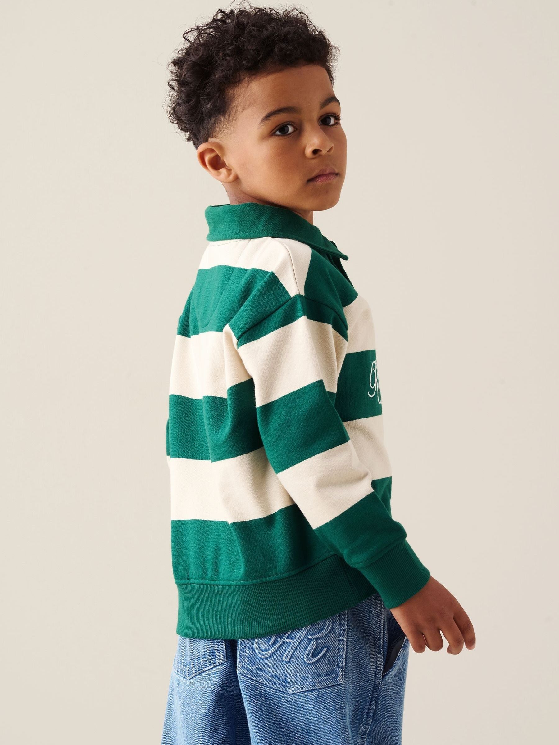 Dsiney Kidz - Angel & Rocket Green Shay Stripe Rugby Sweat Top image 3