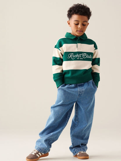 Dsiney Kidz - Angel & Rocket Green Shay Stripe Rugby Sweat Top image 4