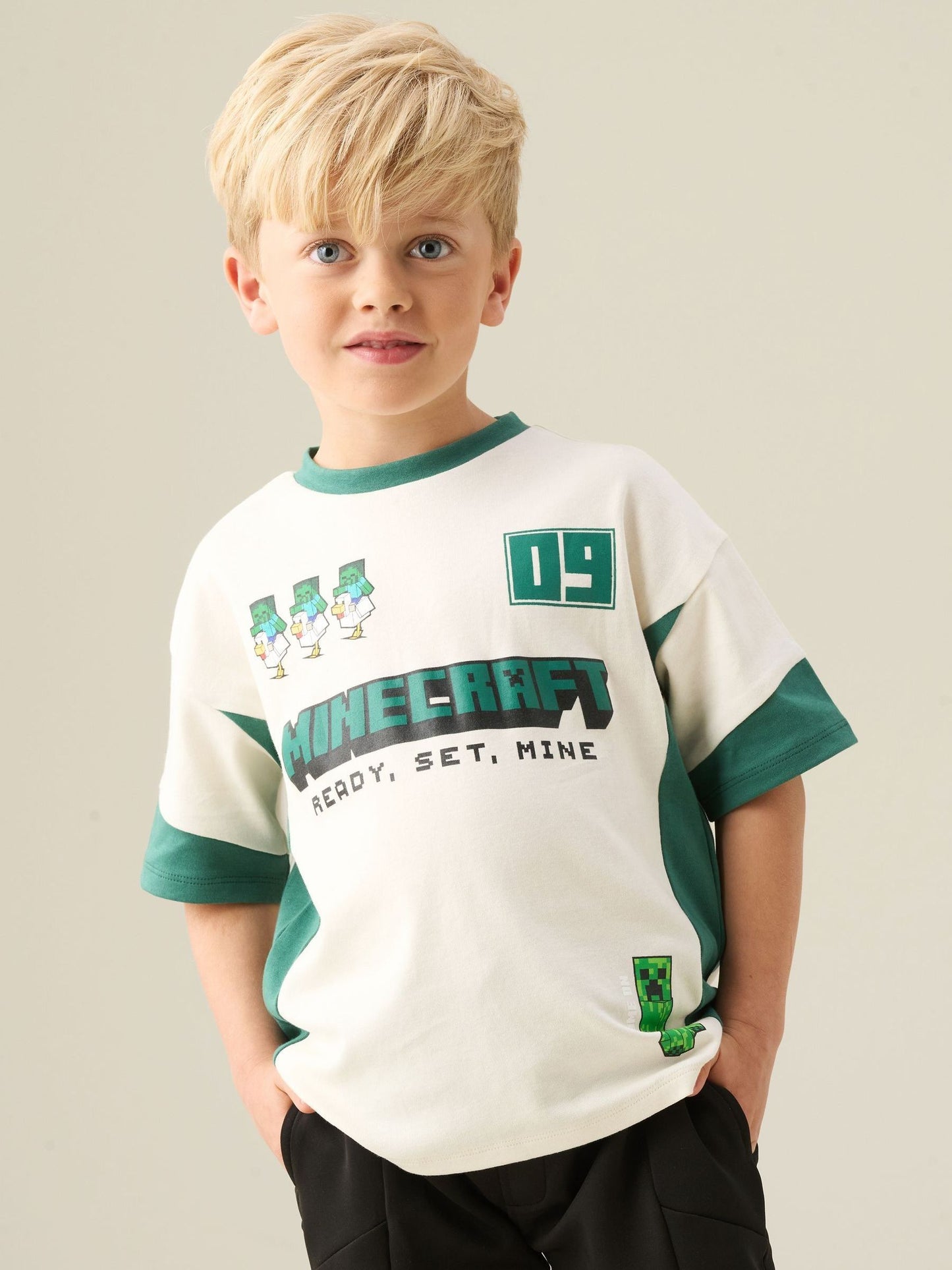 Dsiney Kidz - Angel & Rocket Cream Minecraft Football T-Shirt image 1