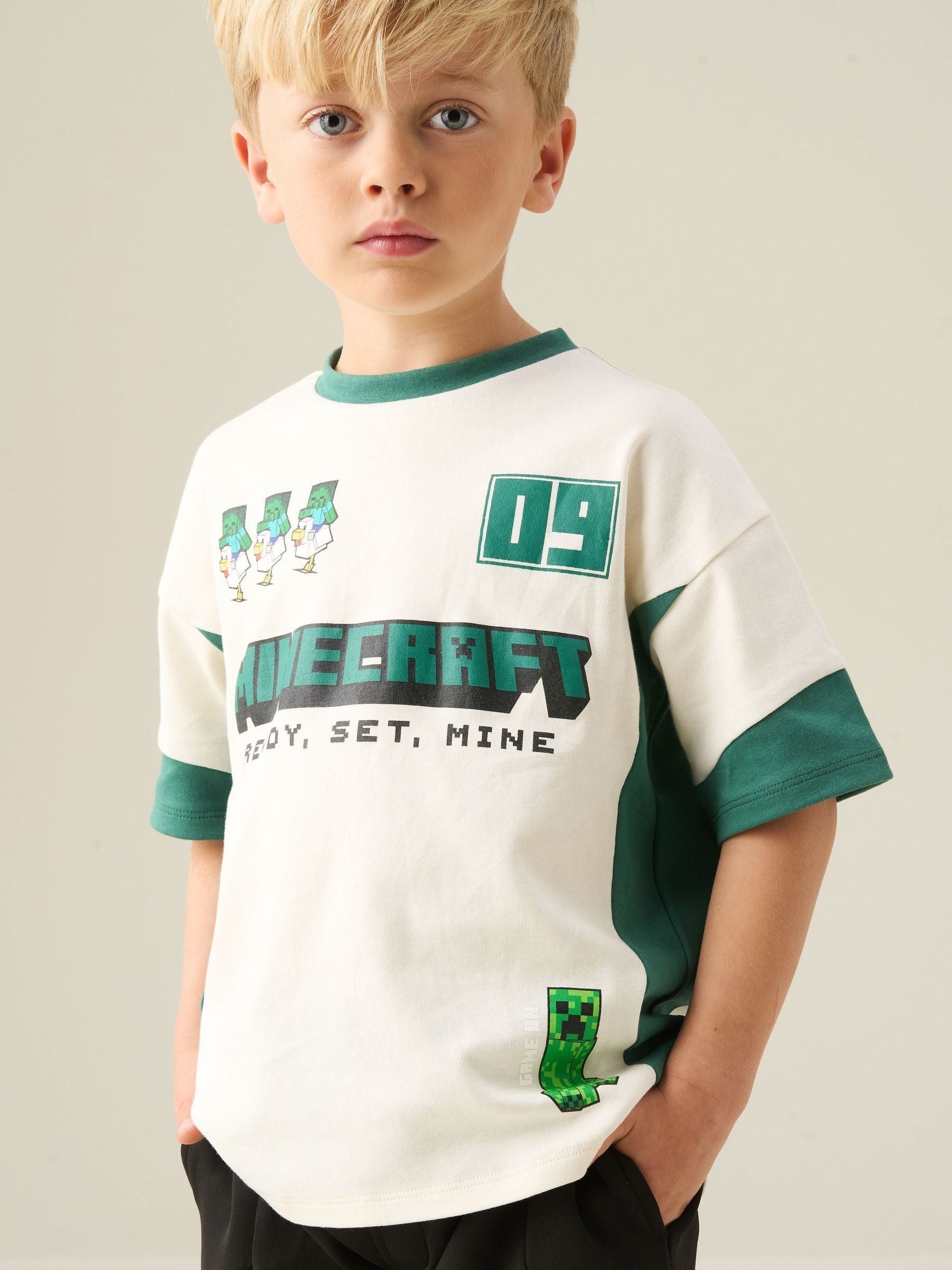 Dsiney Kidz - Angel & Rocket Cream Minecraft Football T-Shirt image 3