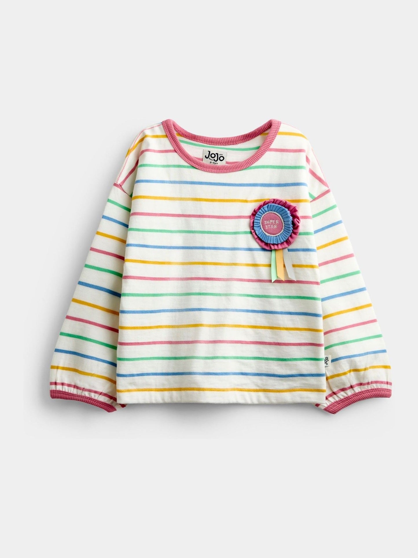 Dsiney Kidz - Jojo Maman Bébé Multicolour Stripe Rosette Appliqué Long Sleeve Top image 1