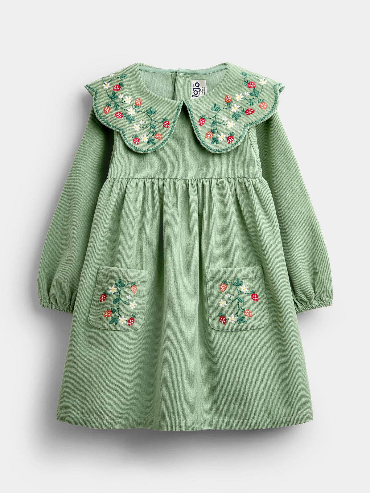 Dsiney Kidz - Jojo Maman Bébé Sage Green Strawberry Embroidered Collar Cord Dress image 1