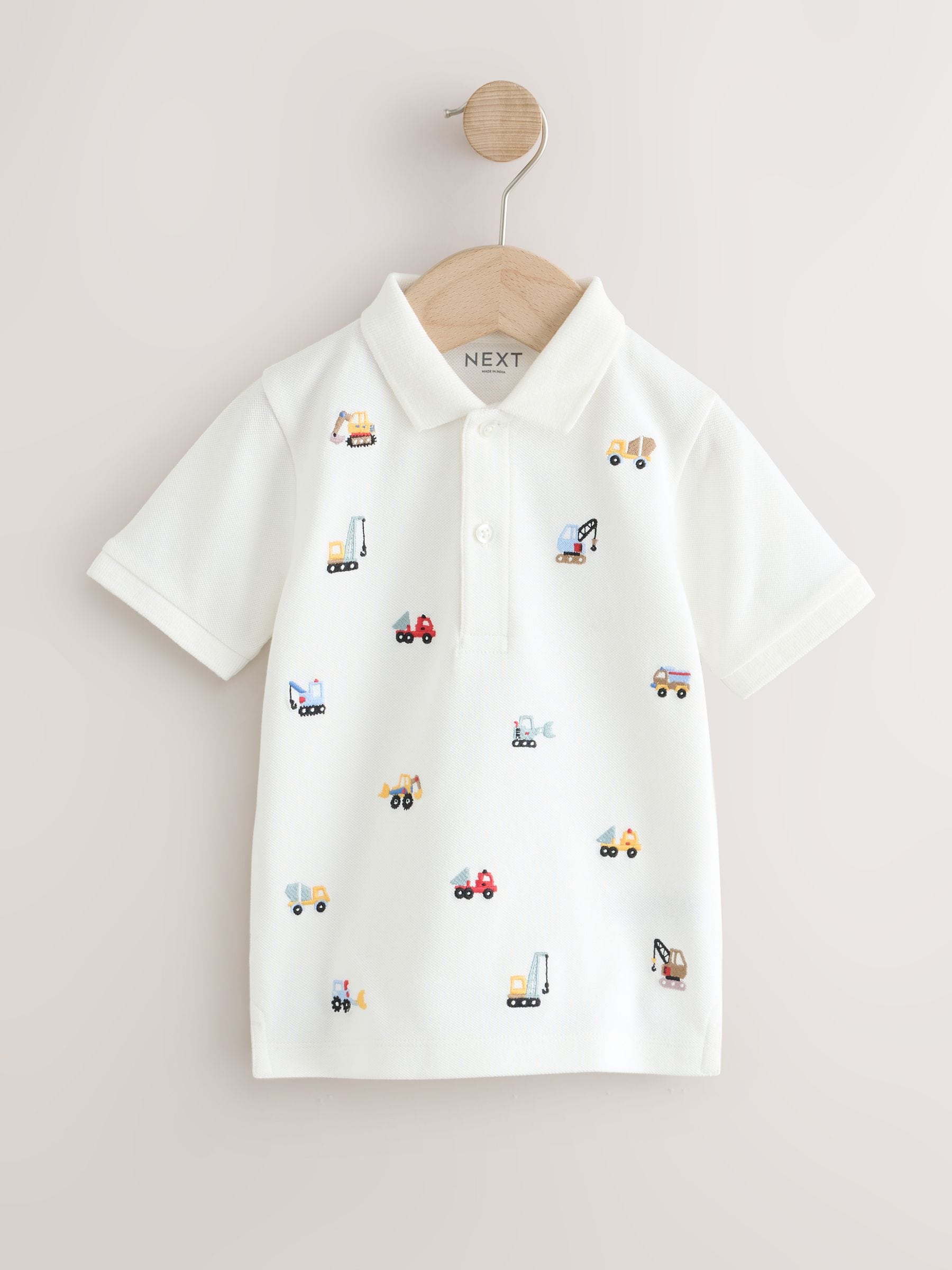 Dsiney Kidz - White Multicolour Digger Short Sleeve Embroidered Polo Shirt (6mths-7yrs) image 1