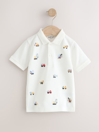 Dsiney Kidz - White Multicolour Digger Short Sleeve Embroidered Polo Shirt (6mths-7yrs) image 1