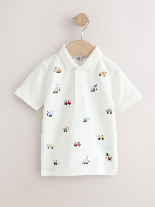 Dsiney Kidz - White Multicolour Digger Short Sleeve Embroidered Polo Shirt (6mths-7yrs) image 1