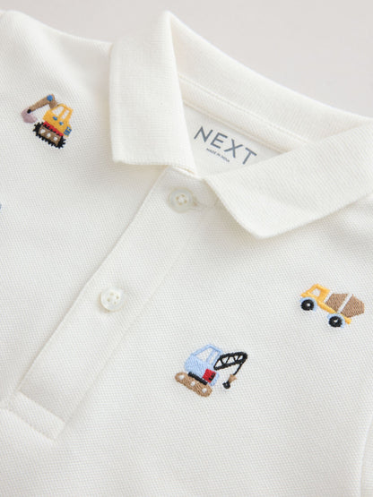Dsiney Kidz - White Multicolour Digger Short Sleeve Embroidered Polo Shirt (6mths-7yrs) image 4