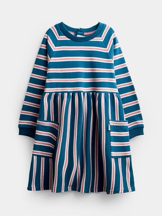 Dsiney Kidz - JoJo Maman Bébé Blue Stripe Long Sleeve Jersey Dress image 1