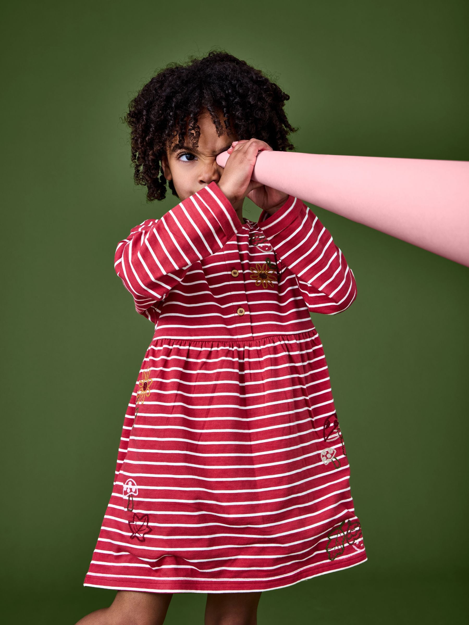 Dsiney Kidz - JoJo Maman Bébé Rust Orange Mushroom Chain Stitch Jersey Dress image 2
