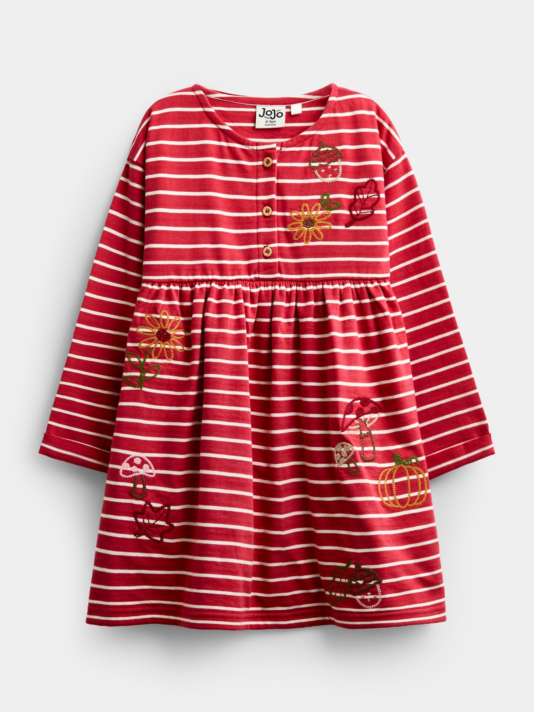 Dsiney Kidz - JoJo Maman Bébé Rust Orange Mushroom Chain Stitch Jersey Dress image 3