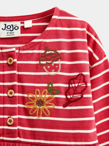 Dsiney Kidz - JoJo Maman Bébé Rust Orange Mushroom Chain Stitch Jersey Dress image 5