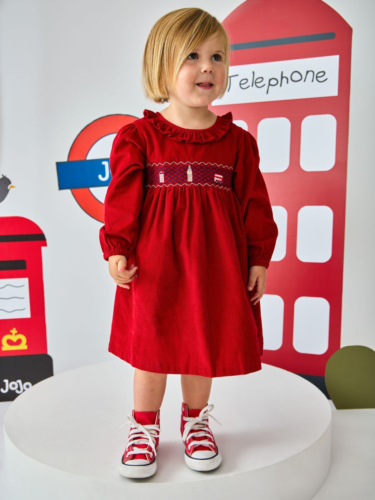JoJo Maman Bébé Dark Red London Smocked Dress - image 1