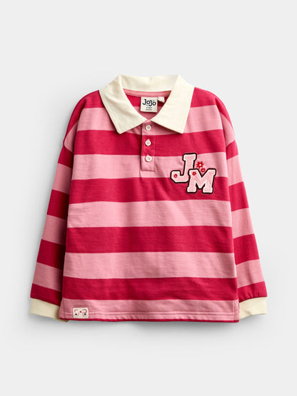 Dsiney Kidz - JoJo Maman Bébé Pink Stripe Appliqué Rugby Shirt image 2