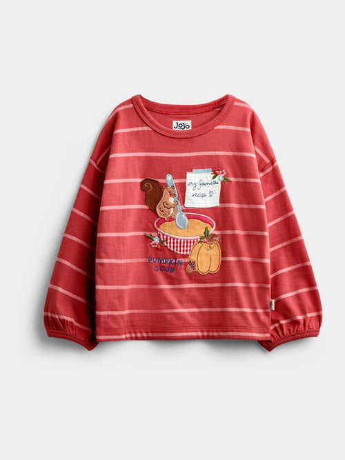 Dsiney Kidz - JoJo Maman Bébé Mid Orange Pumpkin Appliqué Striped Top image 1