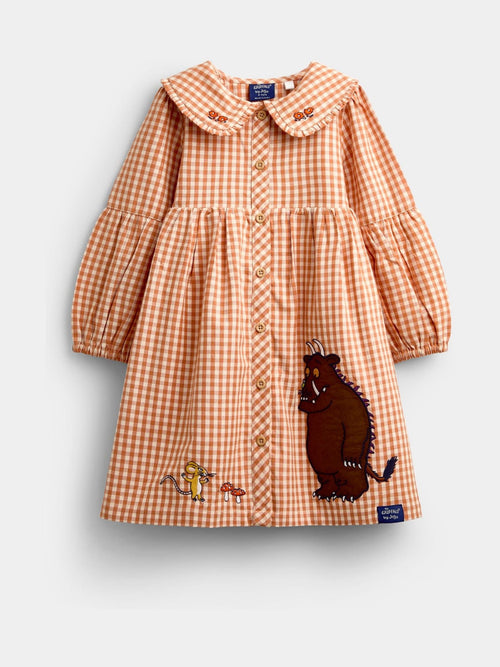 Dsiney Kidz - Jojo Maman Bébé Rust Orange Gingham The Gruffalo Button Through Dress image 1
