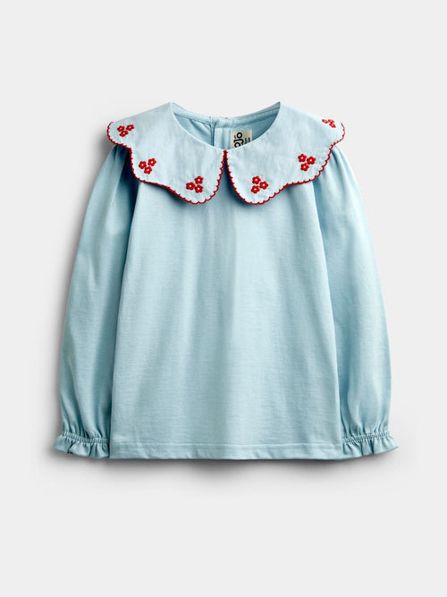 Dsiney Kidz - Jojo Maman Bébé Light Blue Flowers Embroidered Collar Top image 1