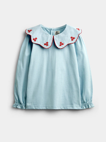 Dsiney Kidz - Jojo Maman Bébé Light Blue Flowers Embroidered Collar Top image 1