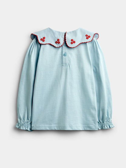 Dsiney Kidz - Jojo Maman Bébé Light Blue Flowers Embroidered Collar Top image 2