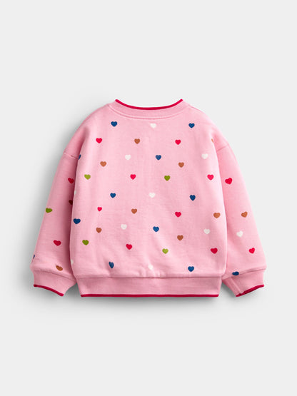 JoJo Maman Bébé Pink Hearts & Oatmeal Appliqué Reversible Bomber Jacket - image 4