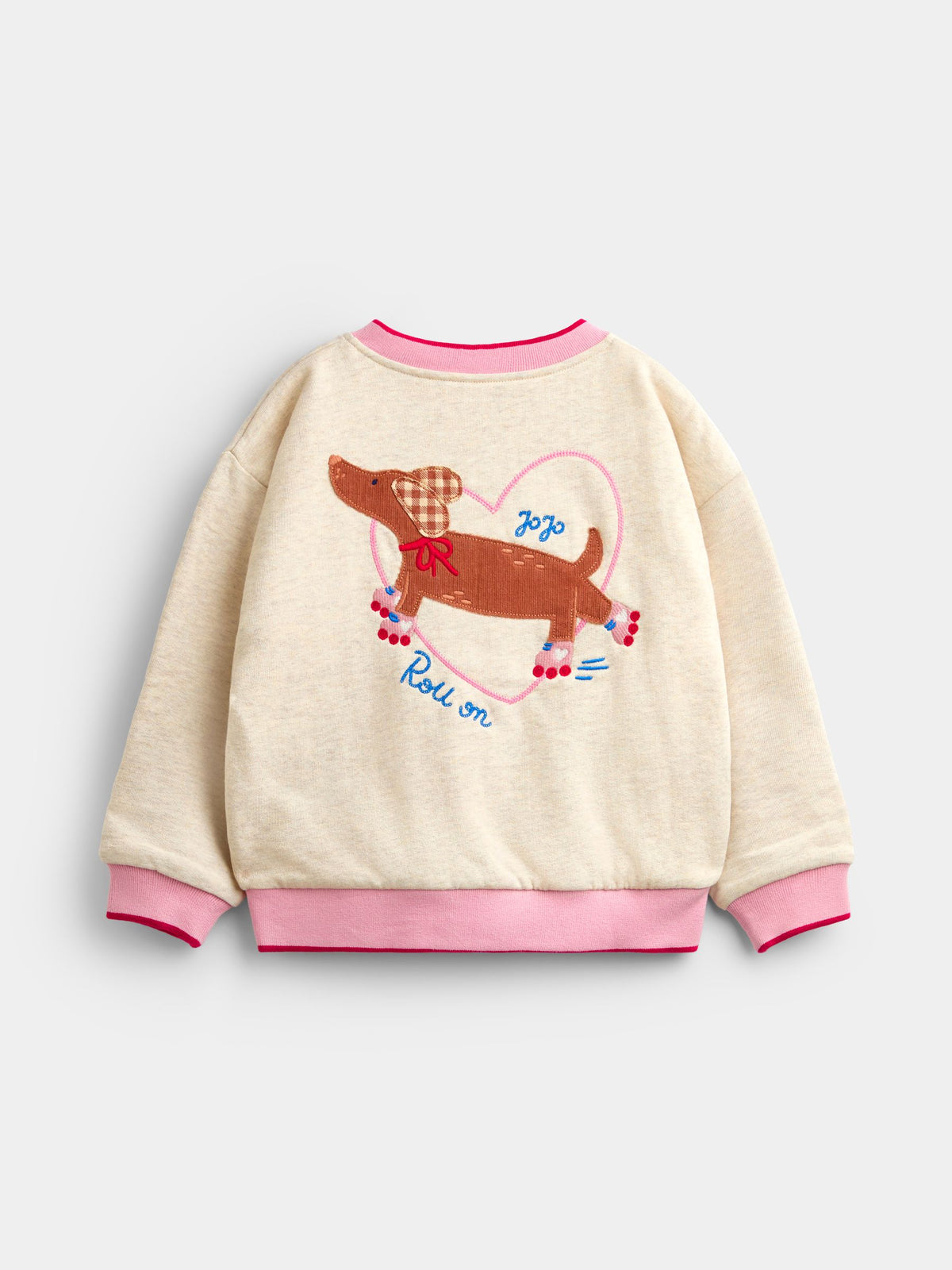 JoJo Maman Bébé Pink Hearts & Oatmeal Appliqué Reversible Bomber Jacket - image 5