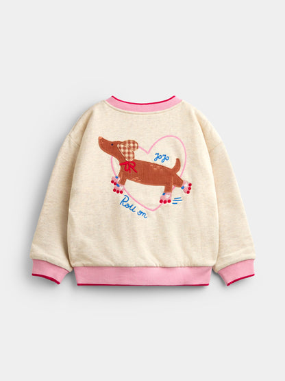 JoJo Maman Bébé Pink Hearts & Oatmeal Appliqué Reversible Bomber Jacket - image 5