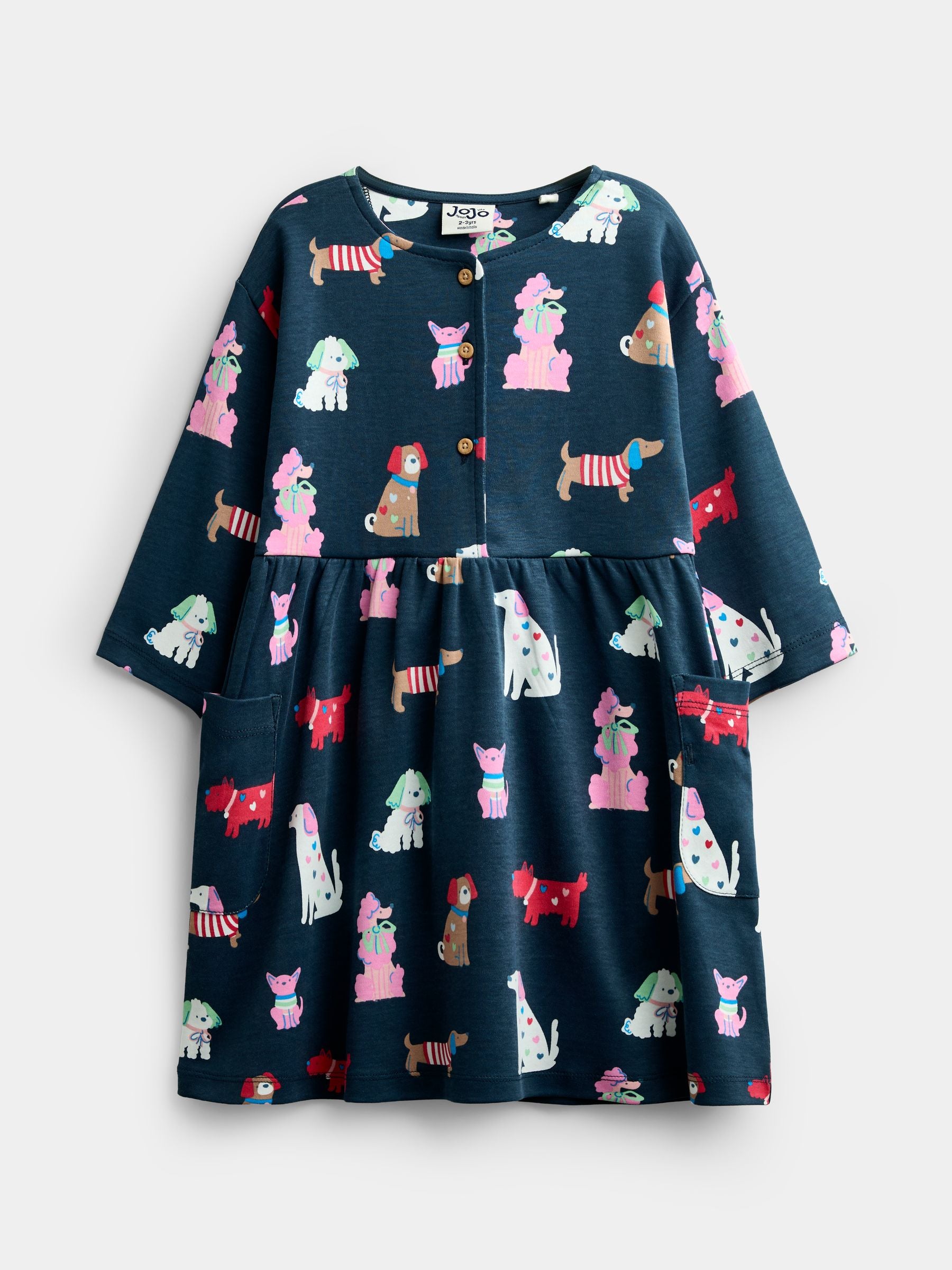 Dsiney Kidz - JoJo Maman Bébé Navy Blue Dog Print Button Front Dress image 1