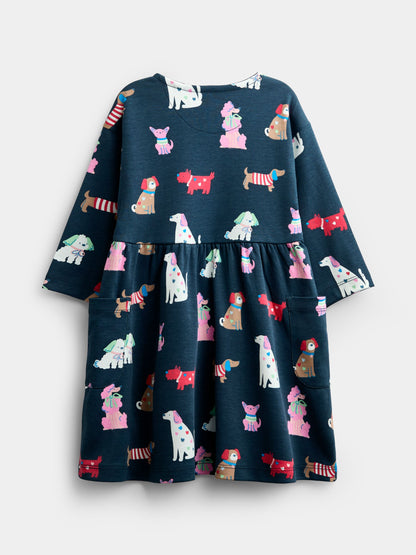 Dsiney Kidz - JoJo Maman Bébé Navy Blue Dog Print Button Front Dress image 2