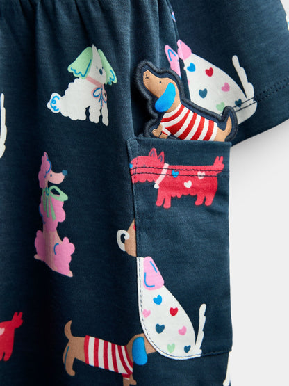 Dsiney Kidz - JoJo Maman Bébé Navy Blue Dog Print Button Front Dress image 3