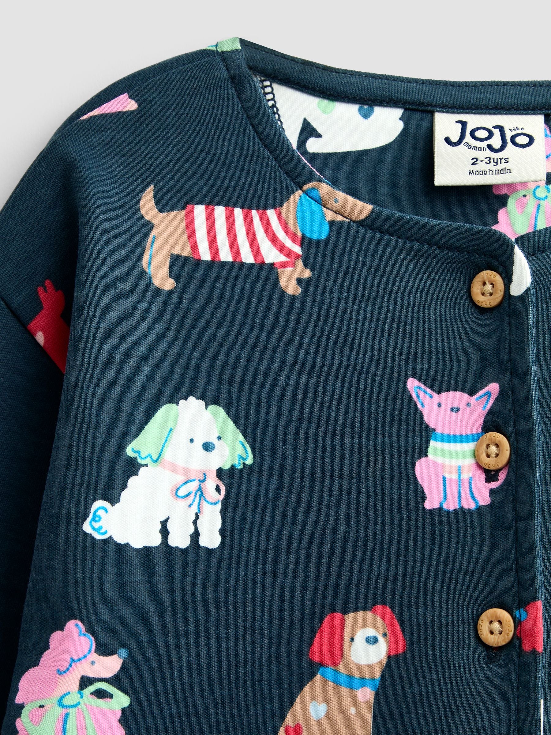 Dsiney Kidz - JoJo Maman Bébé Navy Blue Dog Print Button Front Dress image 4