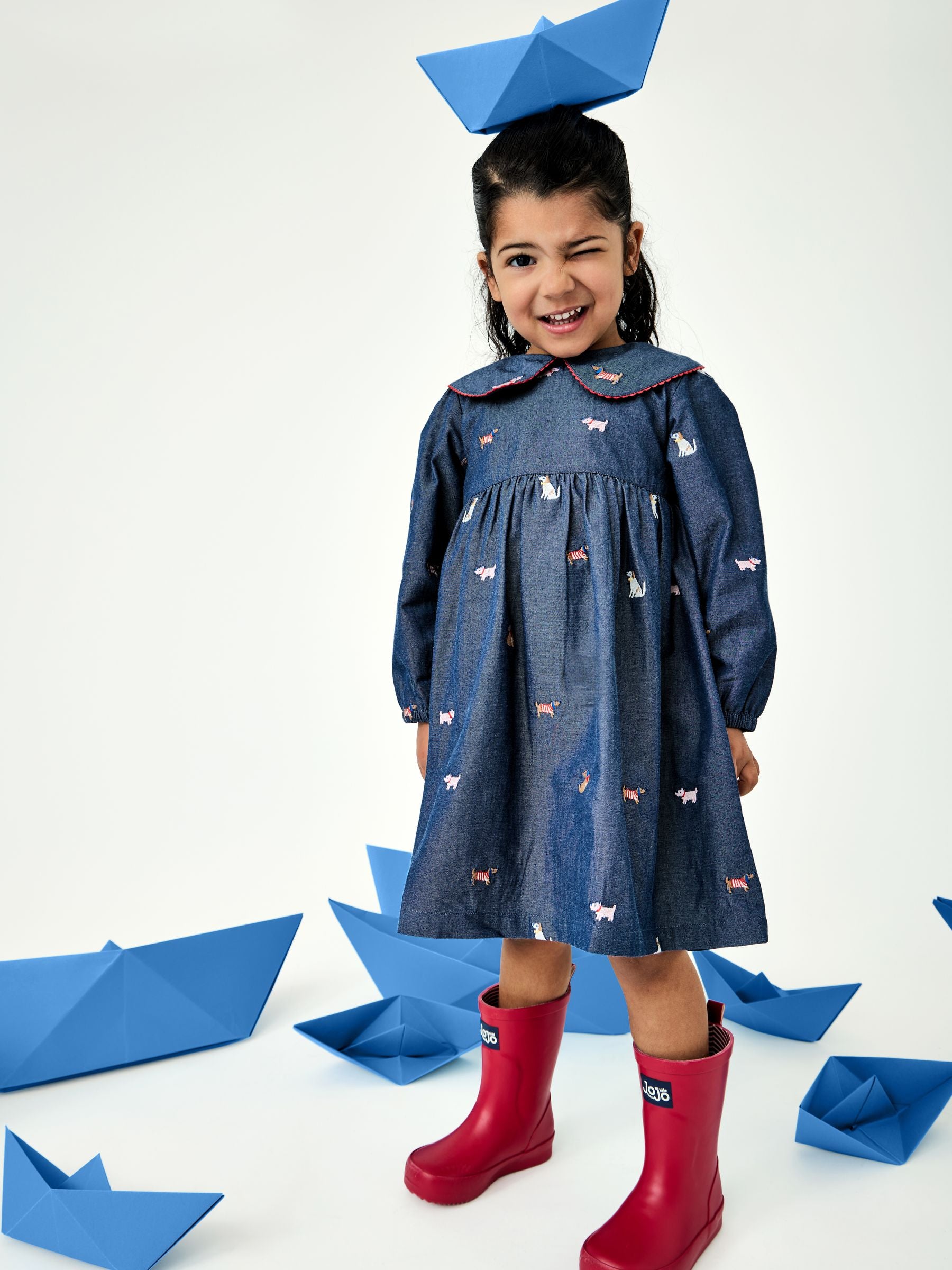 Dsiney Kidz - JoJo Maman Bébé Chambray Blue Pets Embroidered Dress image 1