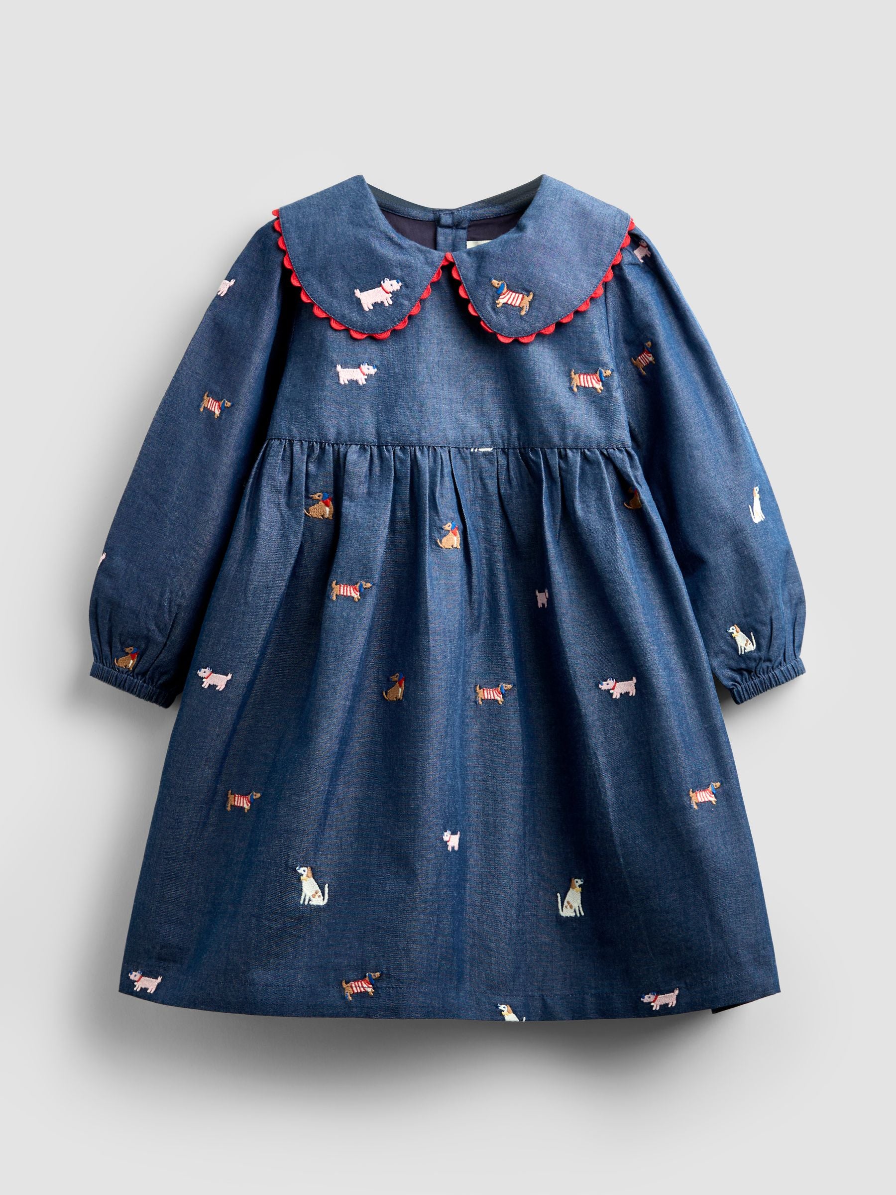 Dsiney Kidz - JoJo Maman Bébé Chambray Blue Pets Embroidered Dress image 2