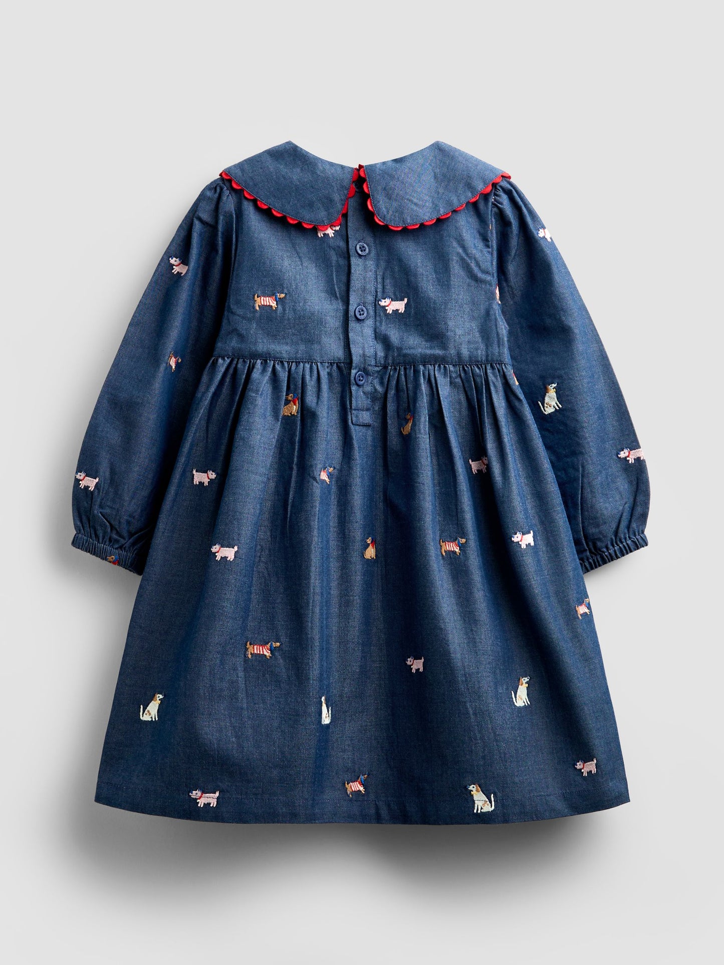 Dsiney Kidz - JoJo Maman Bébé Chambray Blue Pets Embroidered Dress image 3