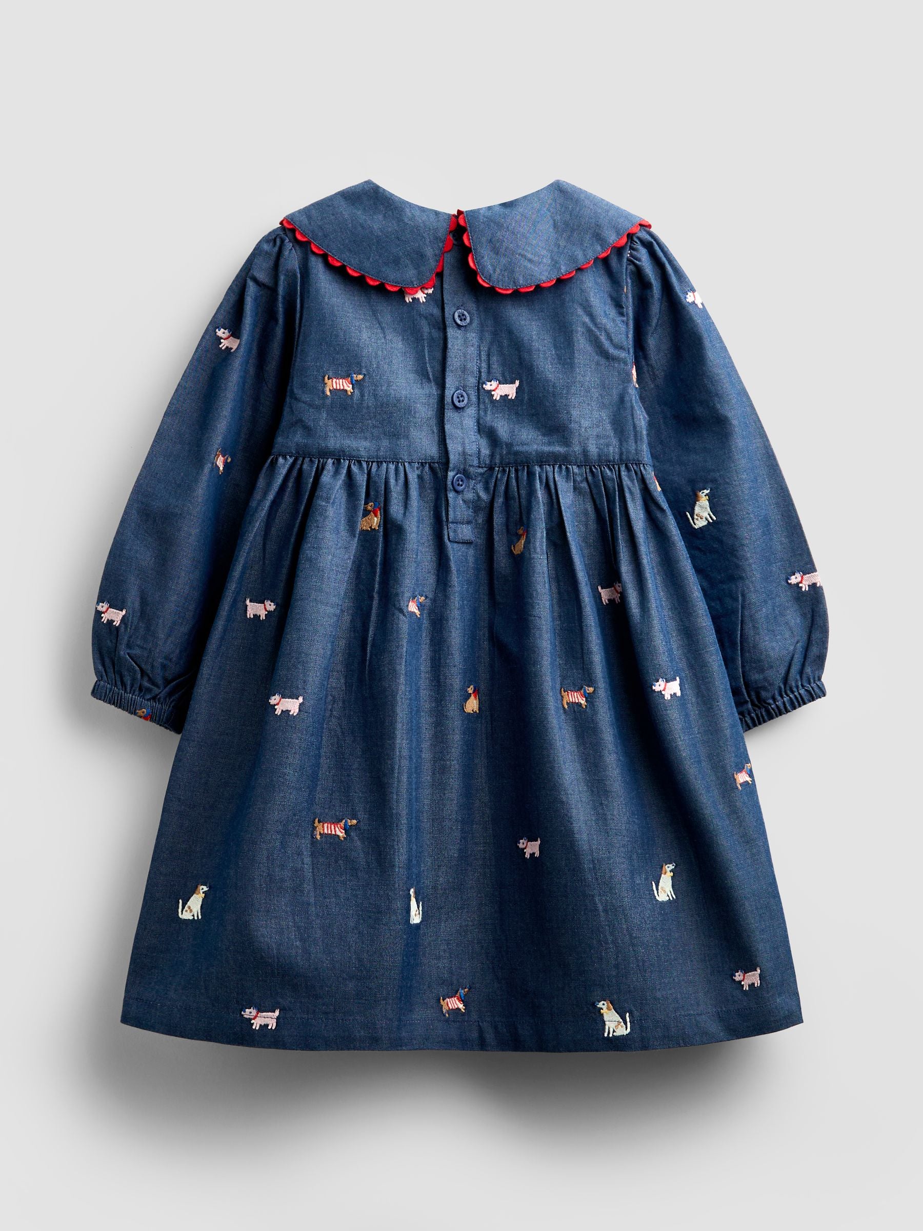 Dsiney Kidz - JoJo Maman Bébé Chambray Blue Pets Embroidered Dress image 3