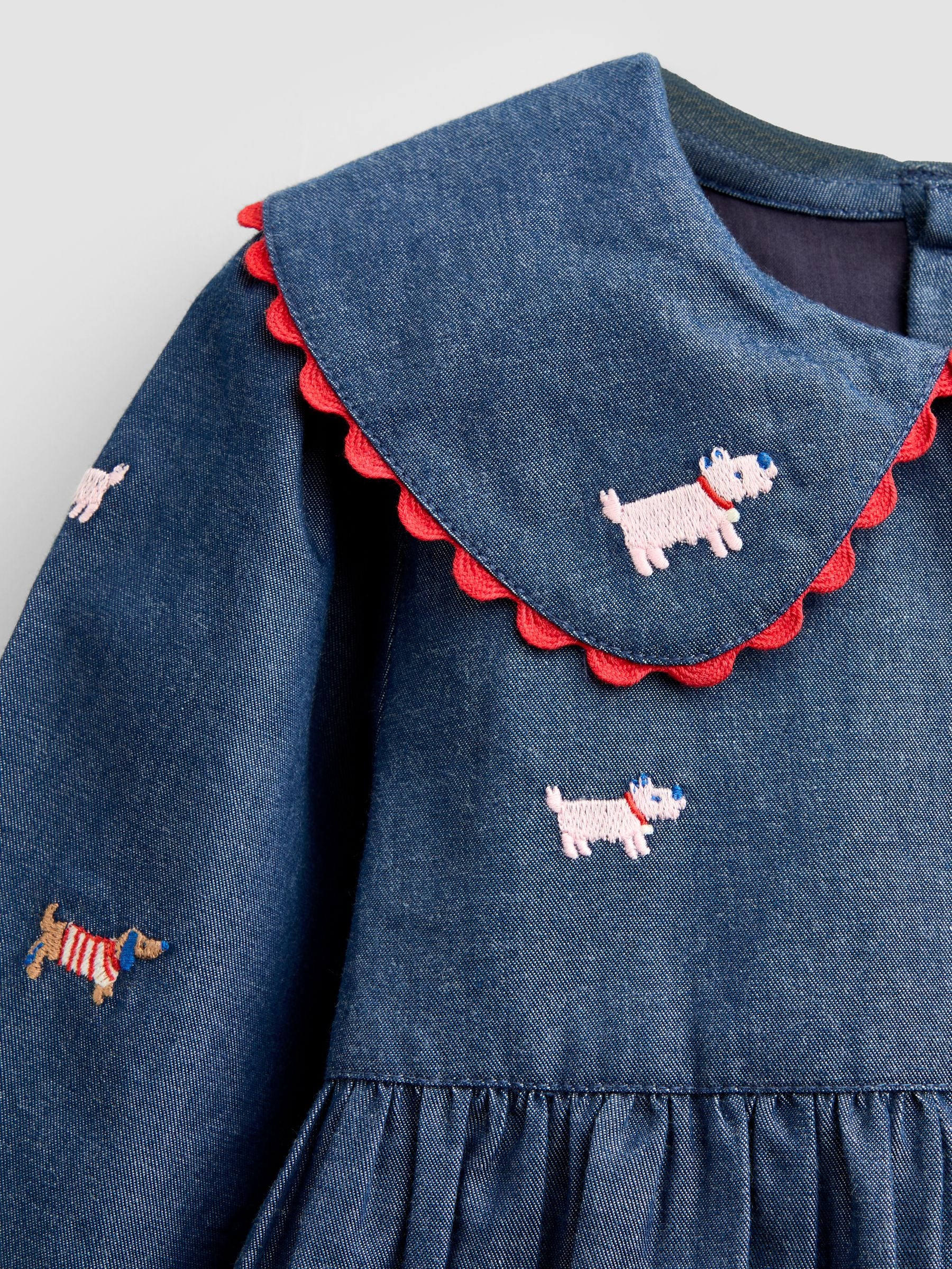 Dsiney Kidz - JoJo Maman Bébé Chambray Blue Pets Embroidered Dress image 4