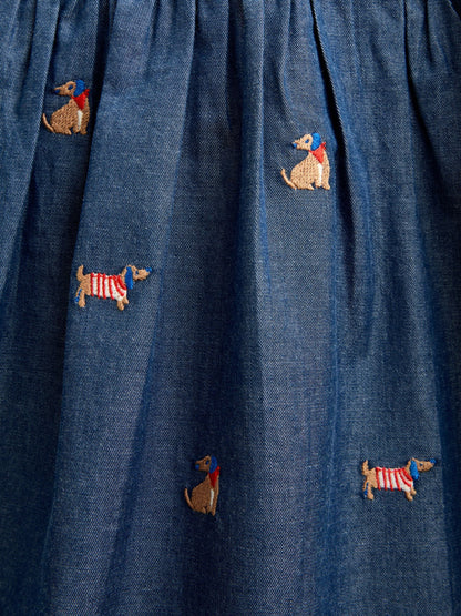 Dsiney Kidz - JoJo Maman Bébé Chambray Blue Pets Embroidered Dress image 5