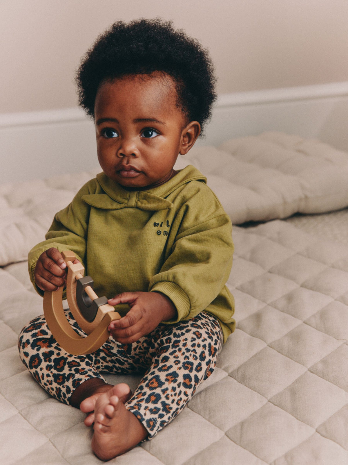Green / Leopard Baby Sweat Top And Wide Leg Leggings 2 Piece Set (0mths-2yrs) - image 1