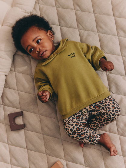 Green / Leopard Baby Sweat Top And Wide Leg Leggings 2 Piece Set (0mths-2yrs) - image 2