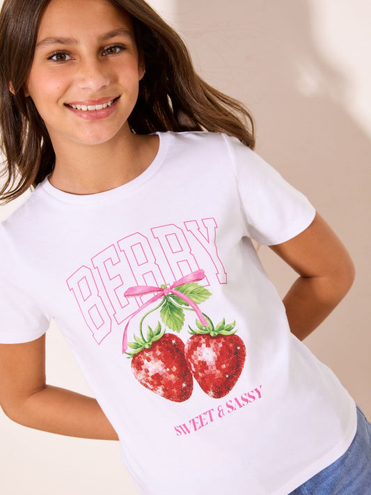 Dsiney Kidz - Lipsy White Berry Graphic T-Shirt (5-16yrs) image 1