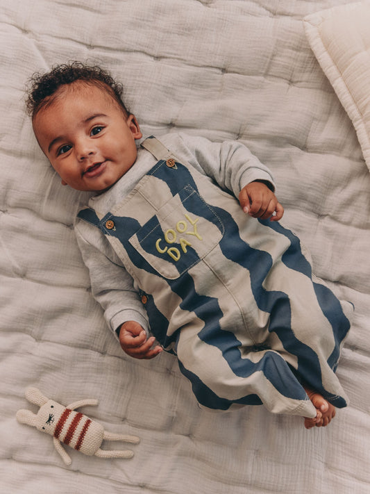 Green/Blue Wavy Stripe Baby Twill Dungarees and Bodysuit Set (0mths-2yrs) - image 1