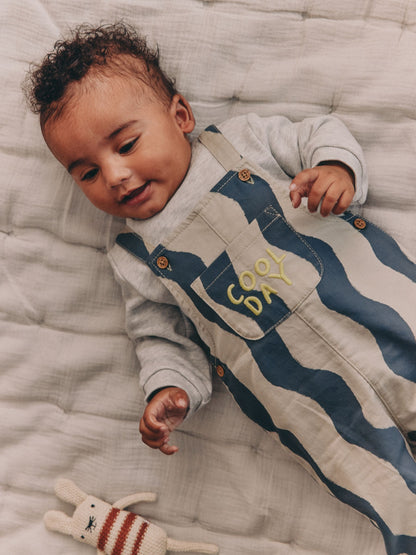 Green/Blue Wavy Stripe Baby Twill Dungarees and Bodysuit Set (0mths-2yrs) - image 2