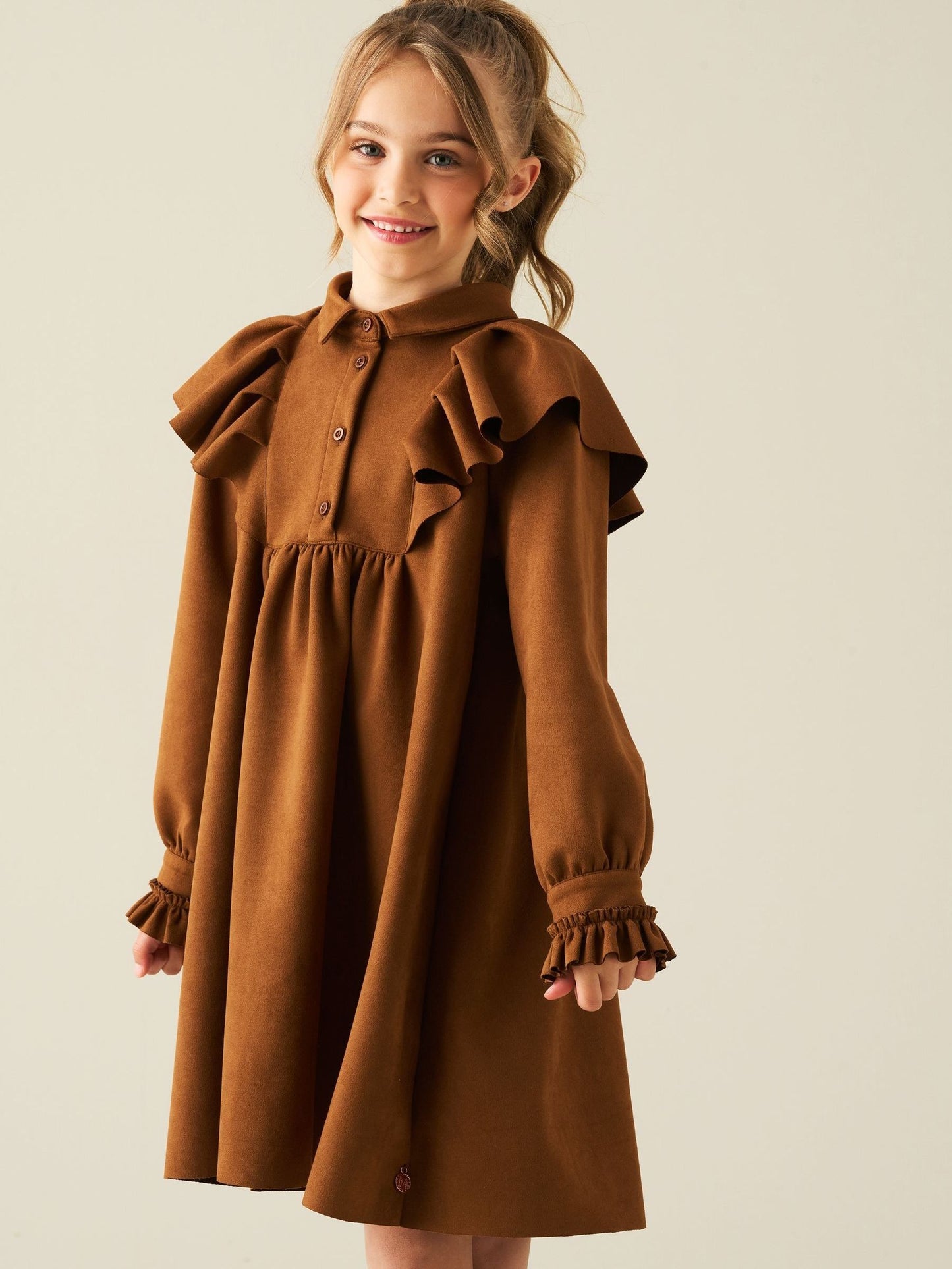 Dsiney Kidz - Angel & Rocket Brown Macie Suedette Cape Collar Shirt Dress image 3