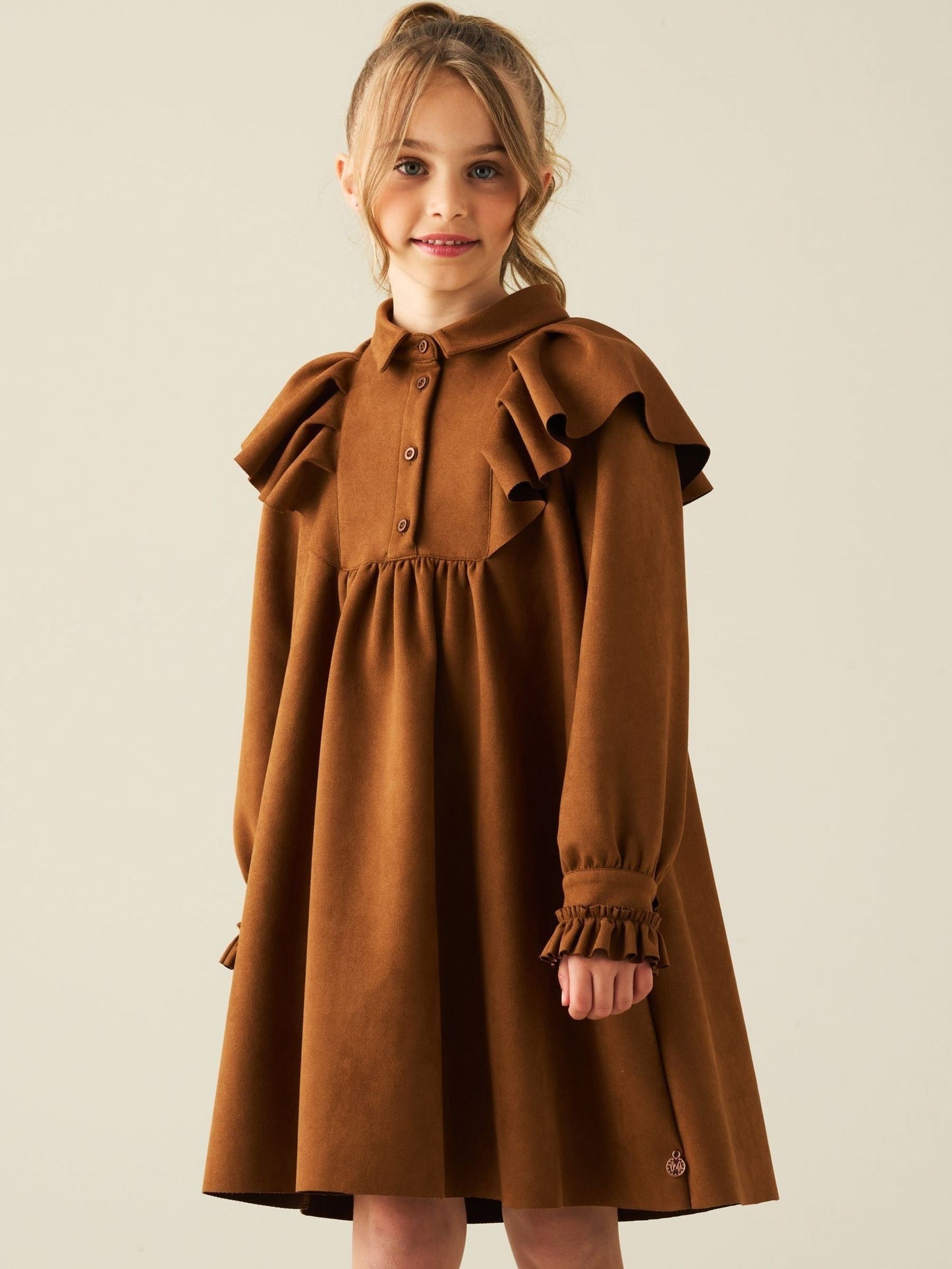 Dsiney Kidz - Angel & Rocket Brown Macie Suedette Cape Collar Shirt Dress image 4