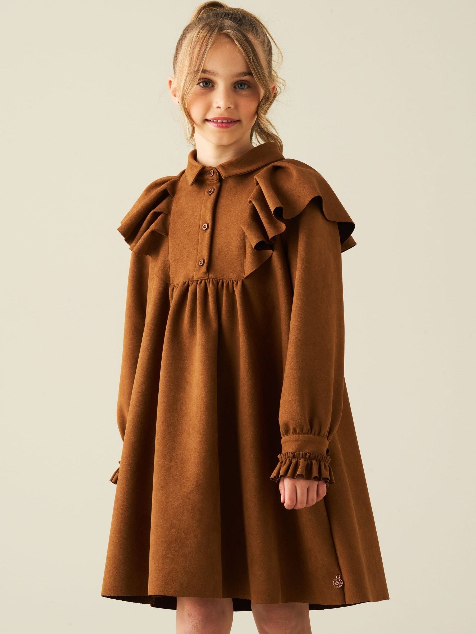 Dsiney Kidz - Angel & Rocket Brown Macie Suedette Cape Collar Shirt Dress image 4
