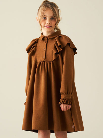 Dsiney Kidz - Angel & Rocket Brown Macie Suedette Cape Collar Shirt Dress image 4