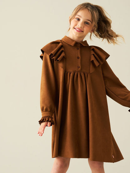 Dsiney Kidz - Angel & Rocket Brown Macie Suedette Cape Collar Shirt Dress image 5