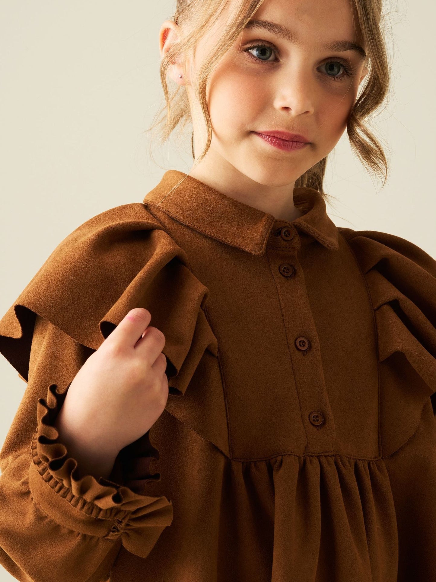 Dsiney Kidz - Angel & Rocket Brown Macie Suedette Cape Collar Shirt Dress image 7