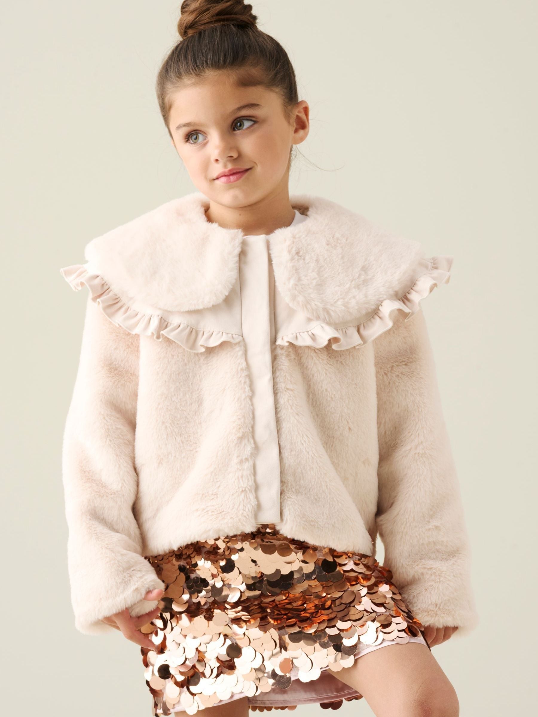 Dsiney Kidz - Angel & Rocket White Alessia Faux Fur Cape Collar Jacket image 2