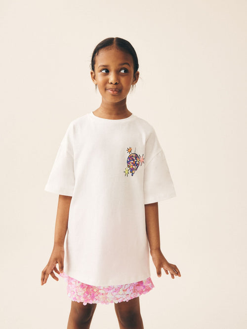 Dsiney Kidz - Ecru Disco Ball Oversized Sequin Graphic T-Shirt (3-16yrs) image 1