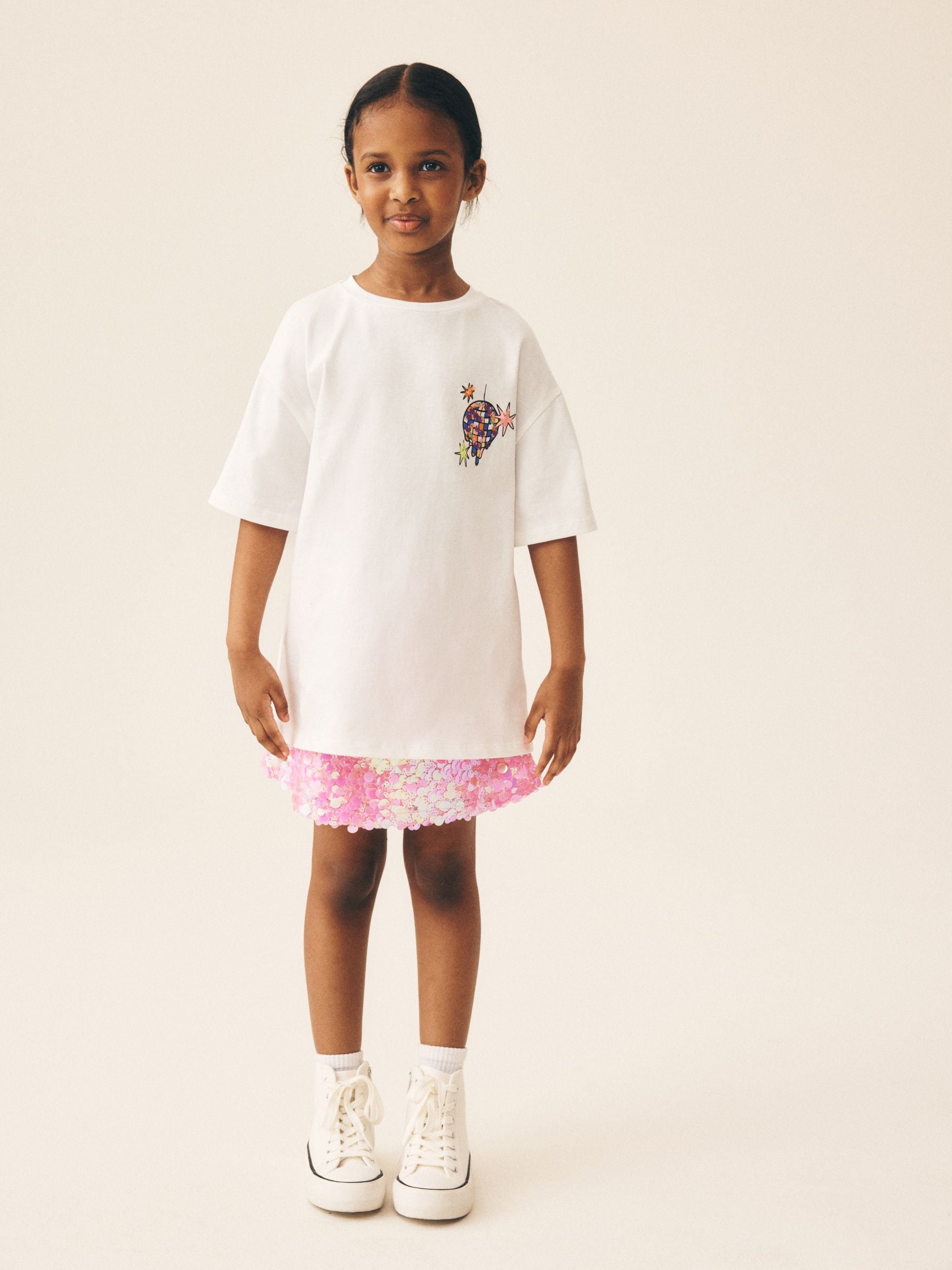 Dsiney Kidz - Ecru Disco Ball Oversized Sequin Graphic T-Shirt (3-16yrs) image 2