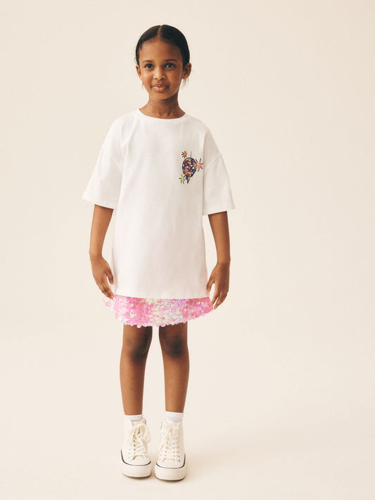 Dsiney Kidz - Ecru Disco Ball Oversized Sequin Graphic T-Shirt (3-16yrs) image 2