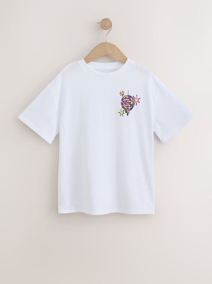 Dsiney Kidz - Ecru Disco Ball Oversized Sequin Graphic T-Shirt (3-16yrs) image 5